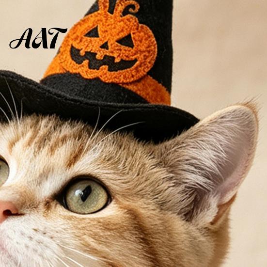 Pet Store Promotional Accessory Halloween Witch Hat, Bows/Pumpkins Decor, Adjustable Felt Cute Cat Hat Costume Accessory, Lightweight Comfortable