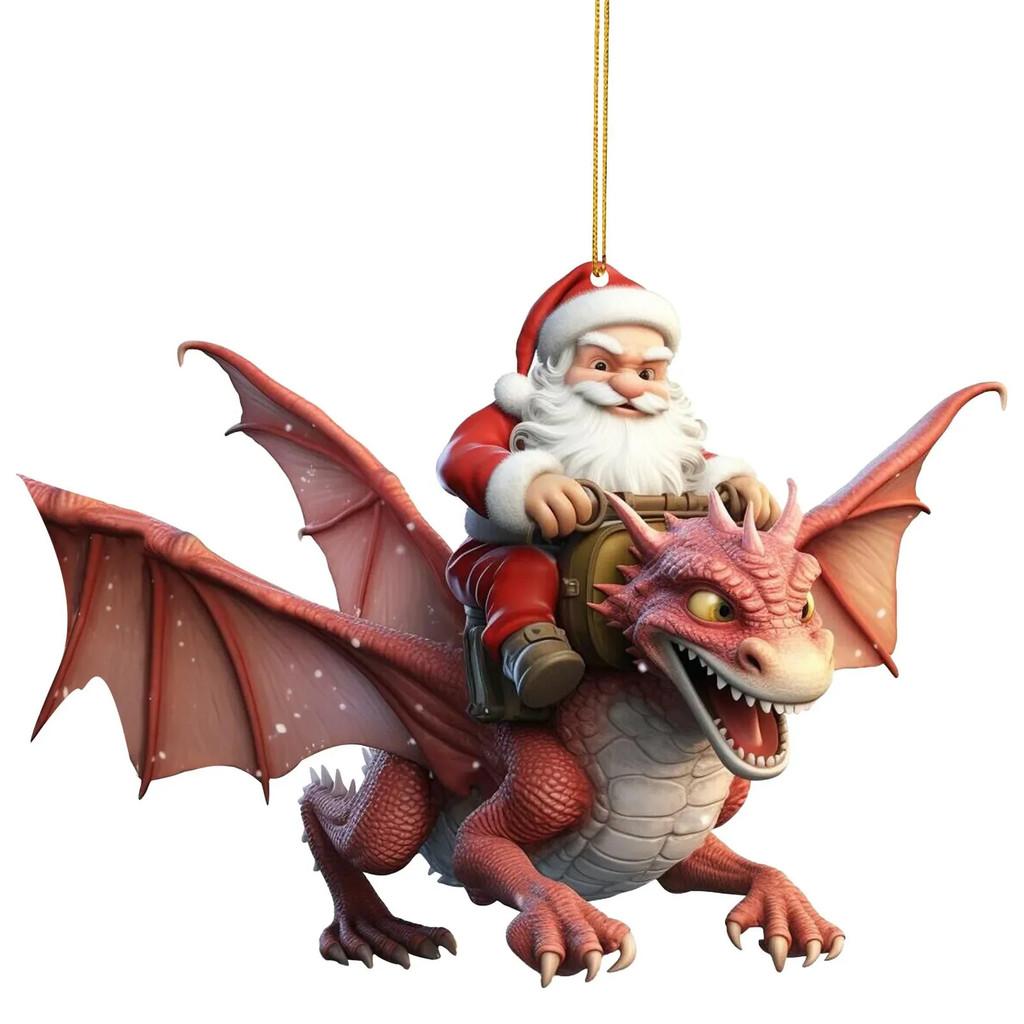 

Santa Colorful Cartoon Claus Riding Dragon Festive Acrylic Car Ornament Christmas For 1