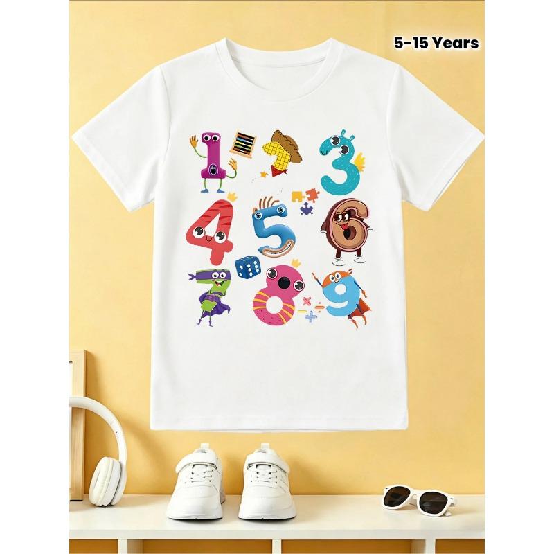 European sizes Boys' Number 1-9 Learning T-Shirt | Soft Breathable Short Sleeve Crew Neck Tee with Cute Arabic/Numerical Print