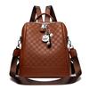 New Embossed Chessboard Plaid Backpack for Women's Bag Genuine Leather Texture Send Pendant Multi-functional Ins Backpack Trendy