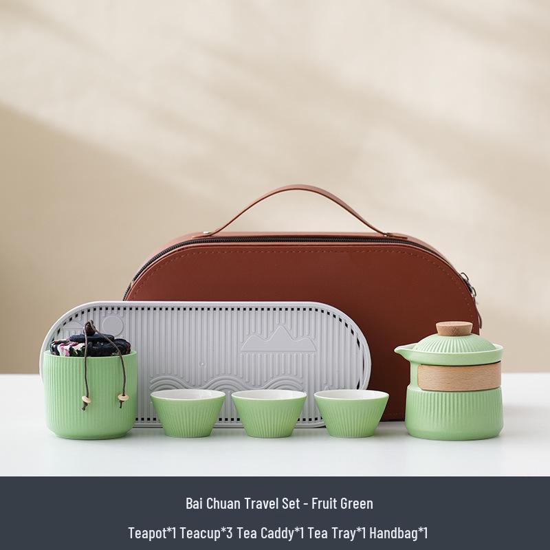 Portable Ceramic Travel Tea Set: One Pot, Three Cups, Custom Logo Option
