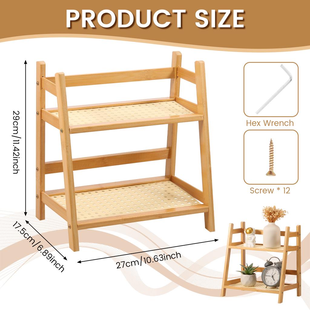 2-Layer Countertop Organizer Bamboo Coffee Cup Holder Multipurpose Condiment Grocery Storage Shelf for Home Kitchen Office
