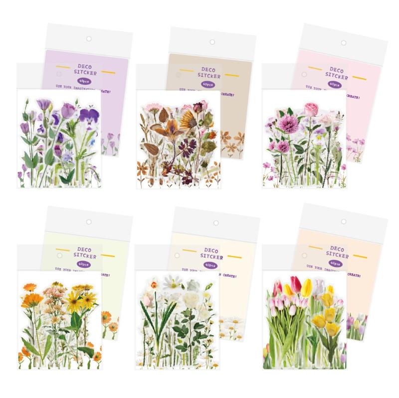 Artificial Flower Stickers Assorted Styles Floral Decorative Scrapbook Stickers Flowers Plant Series Decals for Laptop