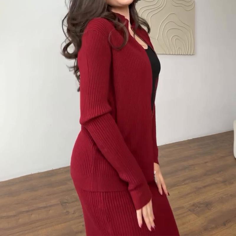 Autumn 2025 Women's Knit Sweater & Midi Skirt Set – European/American Fashion