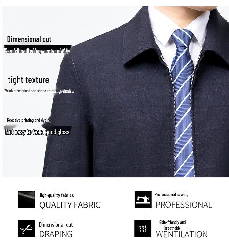 2026 Spring/Autumn Plaid Lapel Jacket for Middle-aged and Elderly Men - Executive & Casual Dad's Coat