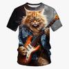 3D Print Guitar Bass Cat T Shirt Men Animal Graphic T-Shirt Summer Round Neck Personality Loose T-Shirts Short Sleeve Streetwear