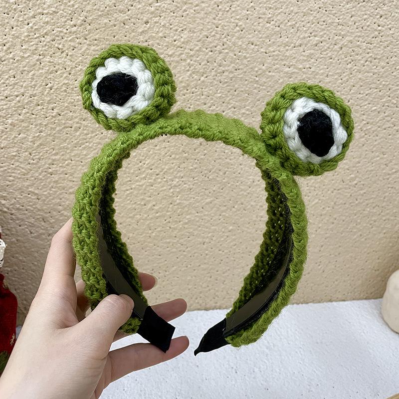 

Вязаный обруч для волос с изображением милой лягушки с большими глазами для женщин