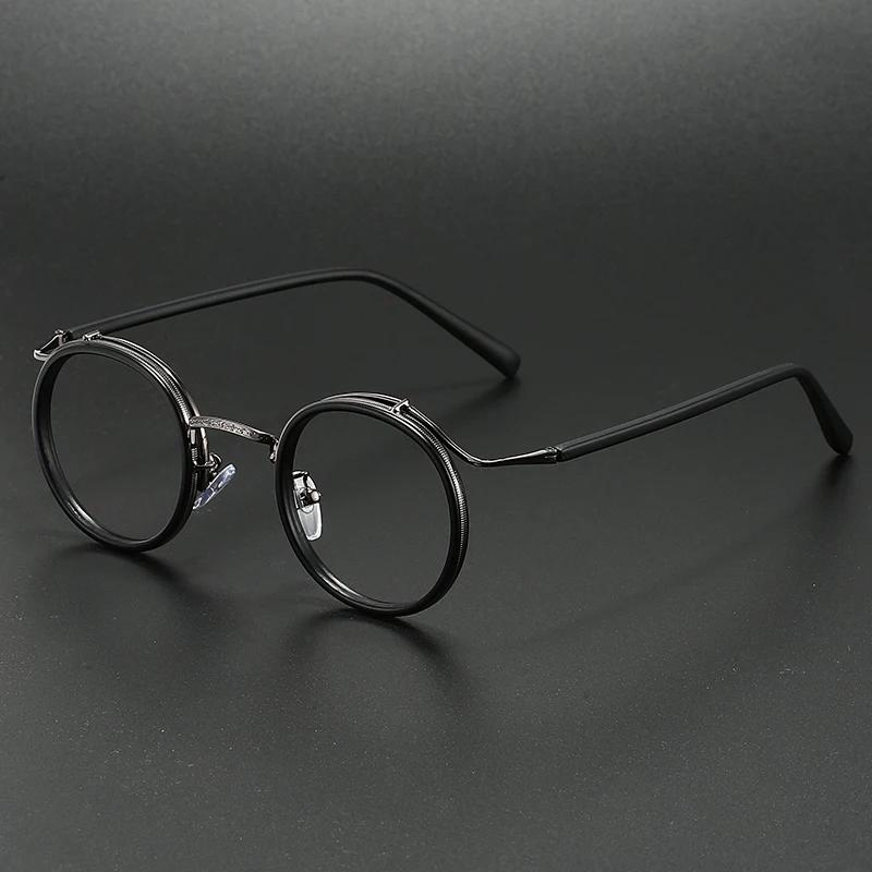 Retro Brand Design Luxury Round Frame Glasses Frame For Men Women Ultralight Stainless Steel Alloy Anti Blue Light Eyeglasses