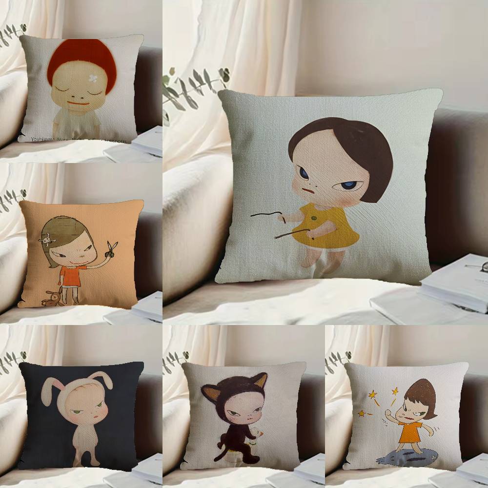 Yoshitomo N-Nara Movie Pillow Case Anti-dustmite Pillowcase Invisible zipper silky short plush Sofa cushion cover