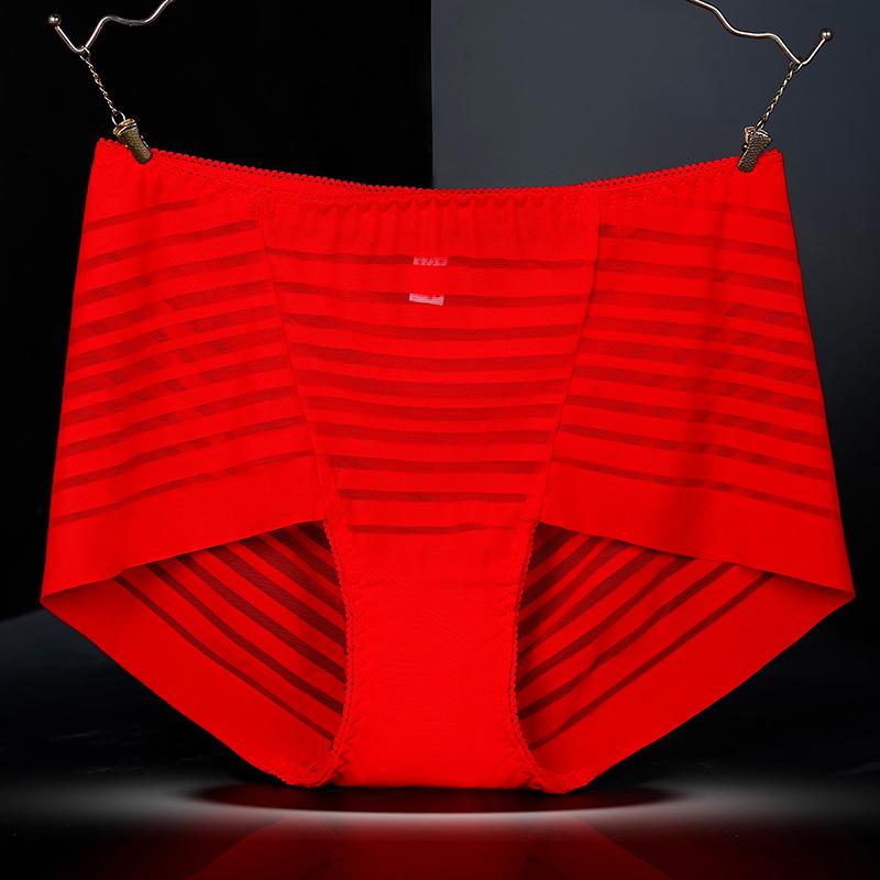 Plus Size Ladies Summer Sexy Lace Mesh Without A Mark In The Belly High Waist Triangle Briefs