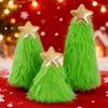 Green Plush Christmas Tree Ornaments Soft Furry Xmas Decor with Star Topper Holiday Table Centerpieces Party Supplies