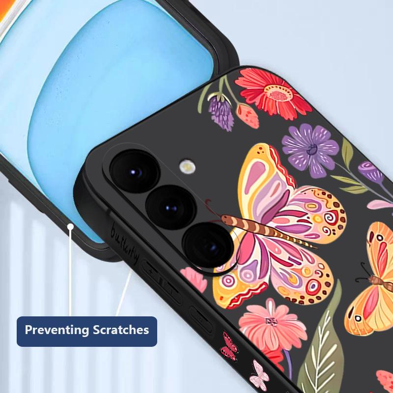Butterfly Flower Phone Case For Samsung Galaxy A56 A17 A26 A16 A36 A55 A54 A53 A15 S24 S25 FE S25 S22 S23 Ultra Plus Lanyard Soft Cover