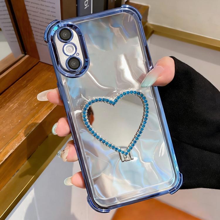 Heart-shaped Mirror Electroplated TPU + Acrylic Phone Case with Holder