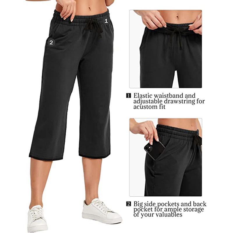 Women's Yoga Capri Pants with Inner Pocket - Casual and Indoor Sports, Straight Wide Leg Design