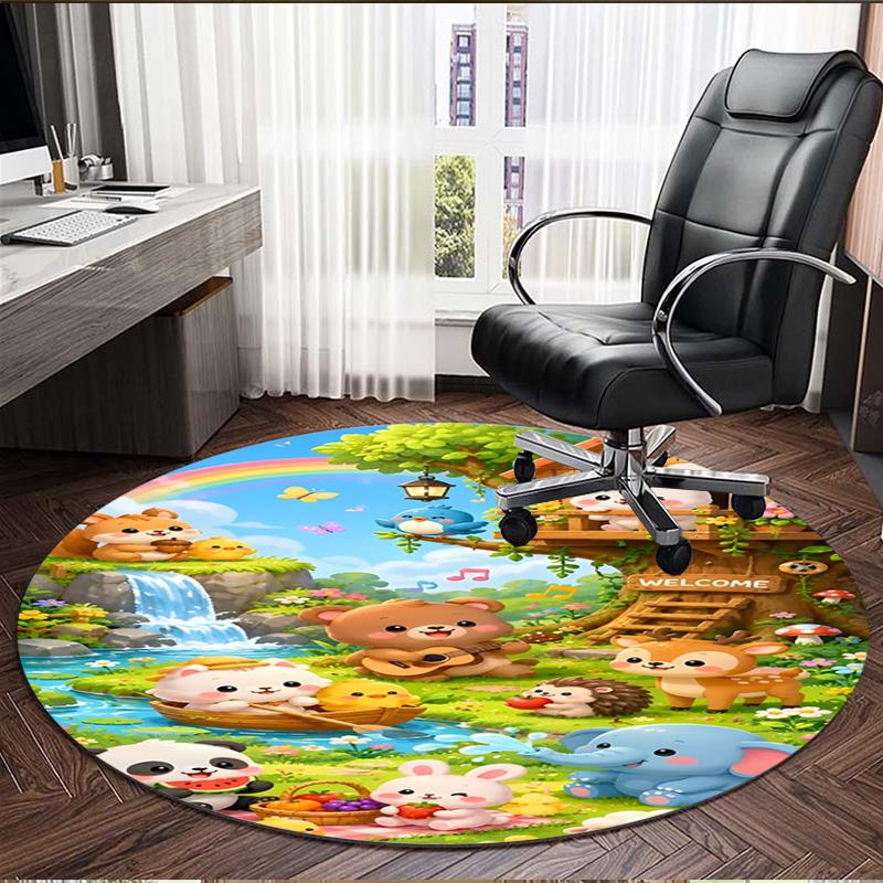 Masha and The Bear Print Round Rug, Washable Floor Carpet, For Entryway Dorm Laundry Room Office Study, Home Decor Birthday Christmas Gift