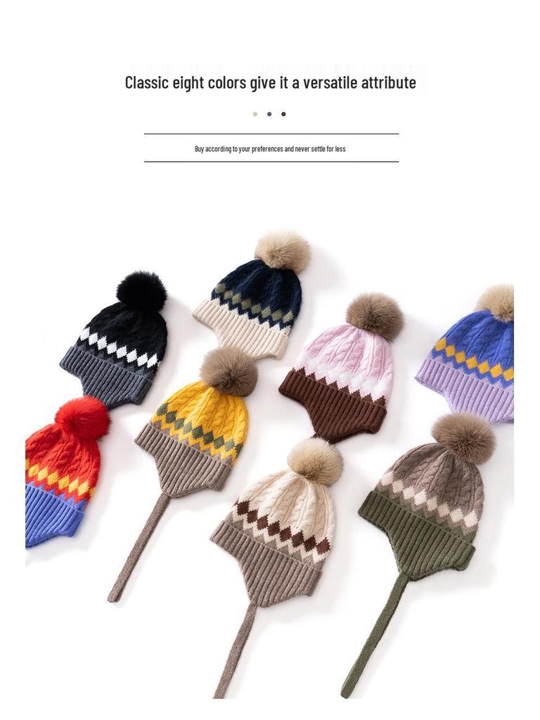 Unisex Children's Cashmere Cable Knit Pom-Pom Turban Ear Warmer Hat