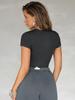 2024 Women's European American Ribbed Slim Fit Sports Top, Solid Color Short Sleeve T-shirt