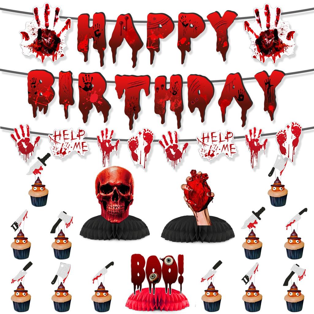 Halloween Disposable Tableware Set Horror Bloody Handprints Plates Cups Napkins Halloween Party Home Table Decoration Supplies