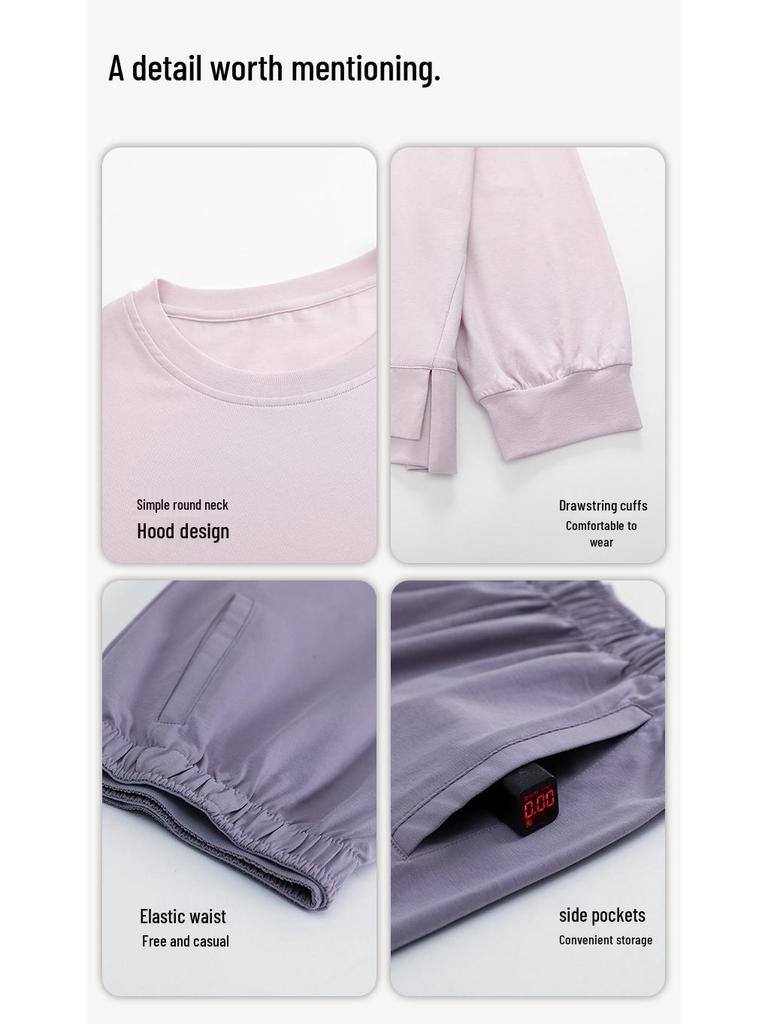 2025 Women's 100% Cotton Pajamas, Round Neck Long Sleeve Pullover, Casual Autumn/Spring Homewear Set