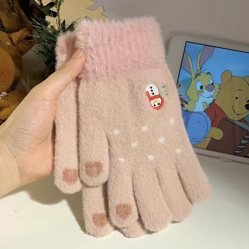 

Plush Cartoon Snowman Touchscreen Gloves for Girls - Winter Warm Five-Finger Style Adult One Size