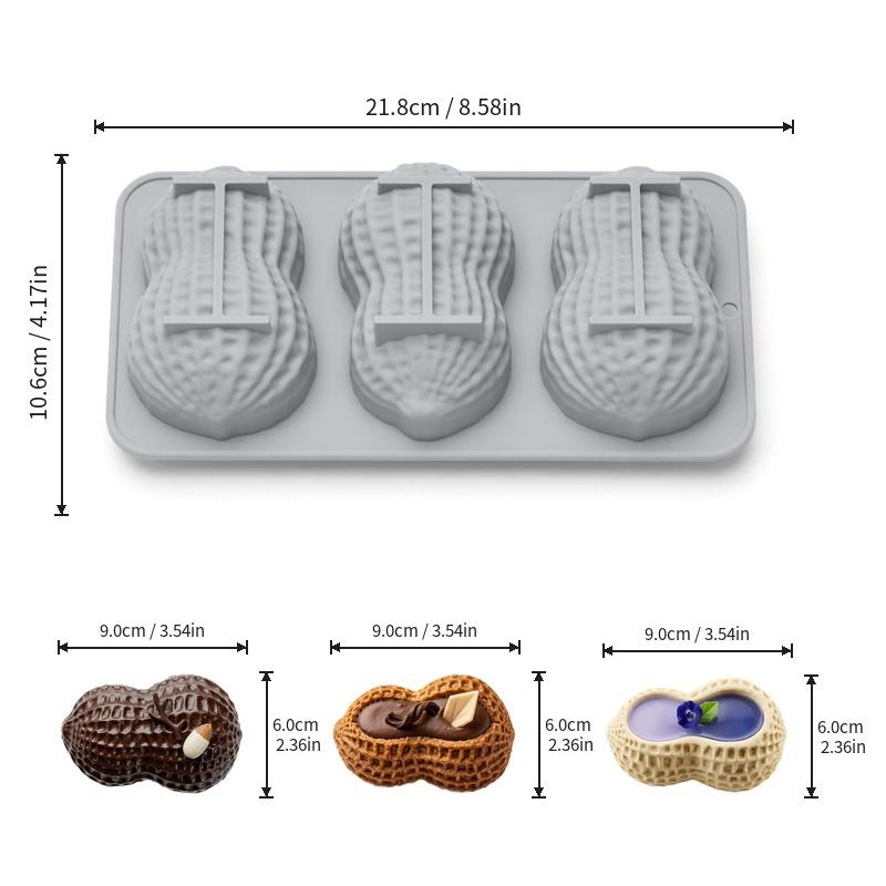 

3-Cell Peanut Design Silicone Chocolate Mold Food Grade Kitchen Dessert Bakeware French Mousse Cake Mould Pastry Tools серый