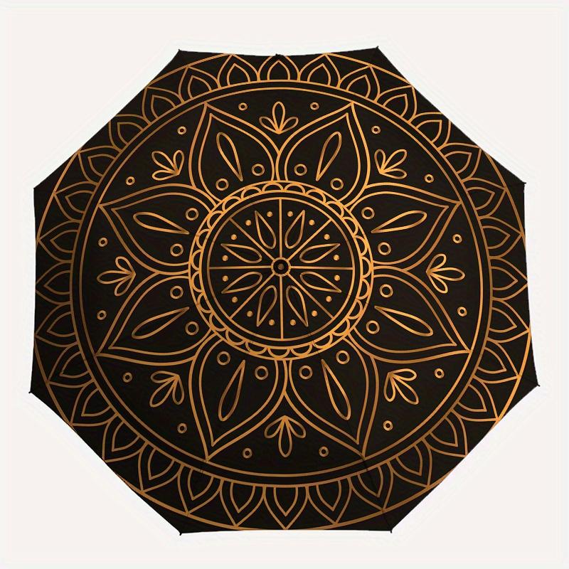 Golden Mandala Patterned Umbrella, Portable 3-Fold Umbrella for Men & Women,Christmas Gift ES83