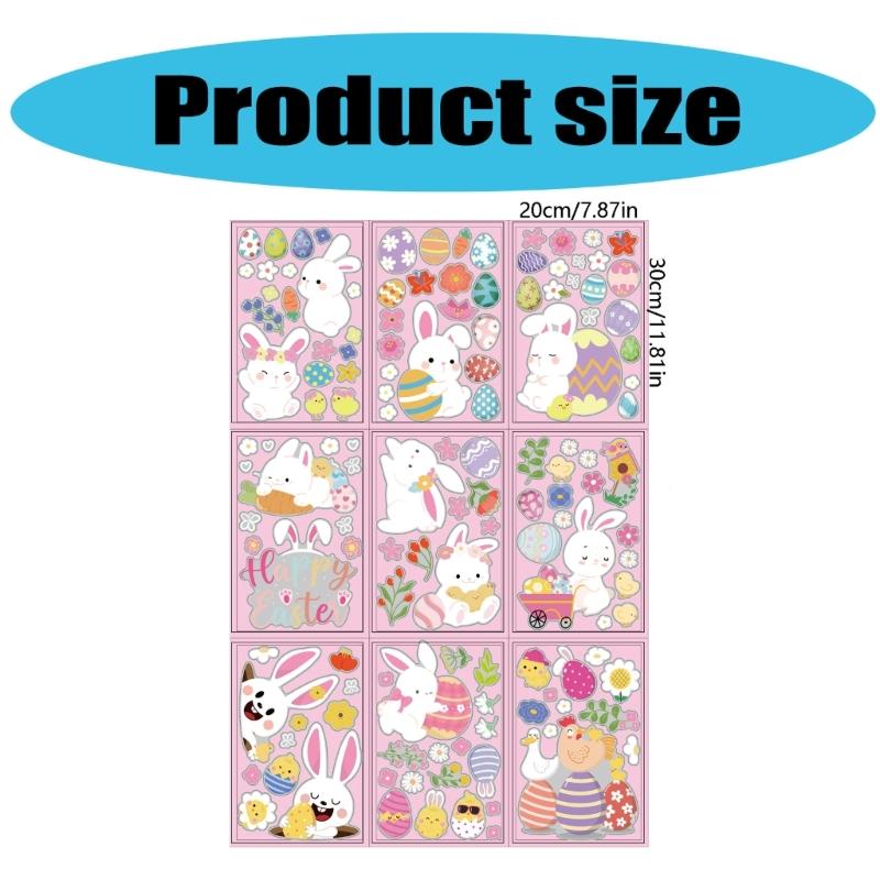 9 Sheets Easters Window Clings Double Sided Bunnies Eggs Chick Sticker for Celebrating Spring Parties Event Decoration