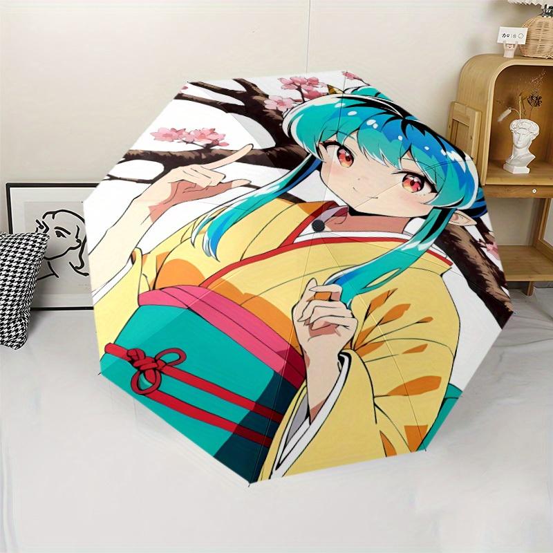 

Kimono Anime Pattern New Design Umbrella, 1pc Automatic Folding Travel Umbrella, Portable Compact Outdoor Umbrella for Men & W (as the picture,Iron&8K)