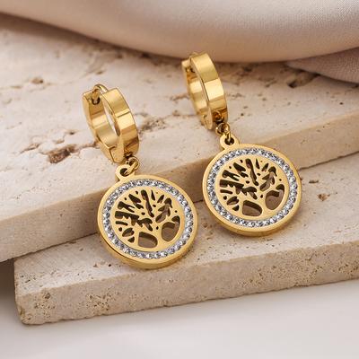 Fashion Gold Color 316L Stainless Steel Drop Earrings Hollow Design Life Tree Charm Earring Female Wedding Jewelry Gift