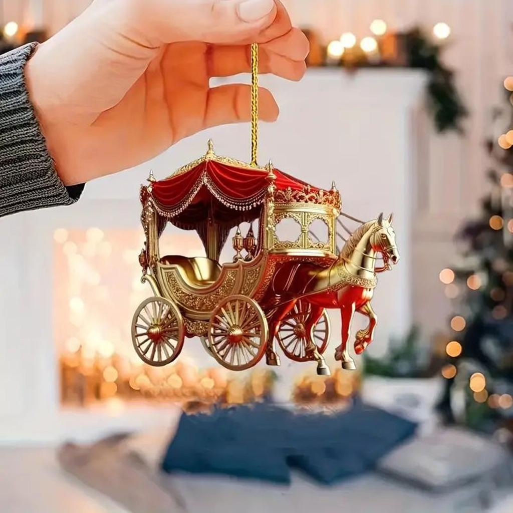 Festive Sleigh Carriage Acrylic Ornaments Flat Christmas Decors Hanging Decors for Mantel Wall Or Indoor Winter Styling