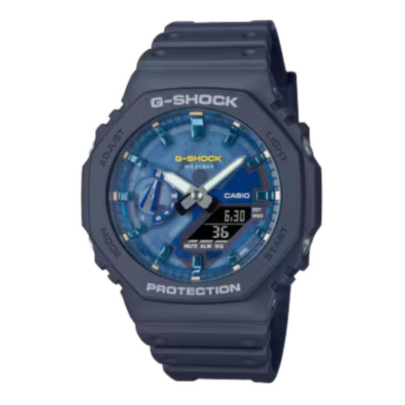 Casio 2100 Series 200 Meters Waterproof Fashion Quartz Resin Strap Same Style for Men and Women Blue Dial GA-2100AS-2AJF