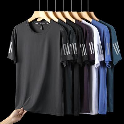 Men's Quick-Dry Ice Silk Sports T-Shirt - Breathable, High-Elastic, Short-Sleeve Round Neck, Large Sizes Available
