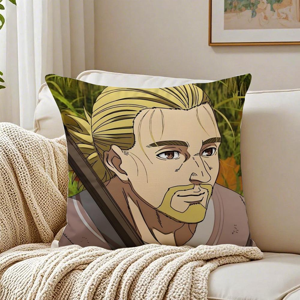 Epic Historical Anime V-Vinland Saga 3 Cushion Cover Linen Pillowcase Soft For Sofa Bed Home Room Decor