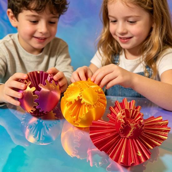 Rotating Gear Ball 3D Printed Decompression with Linked Gear Structure Stress Relief Toys Bright Colors Stress Gearsphere Fidget Toy