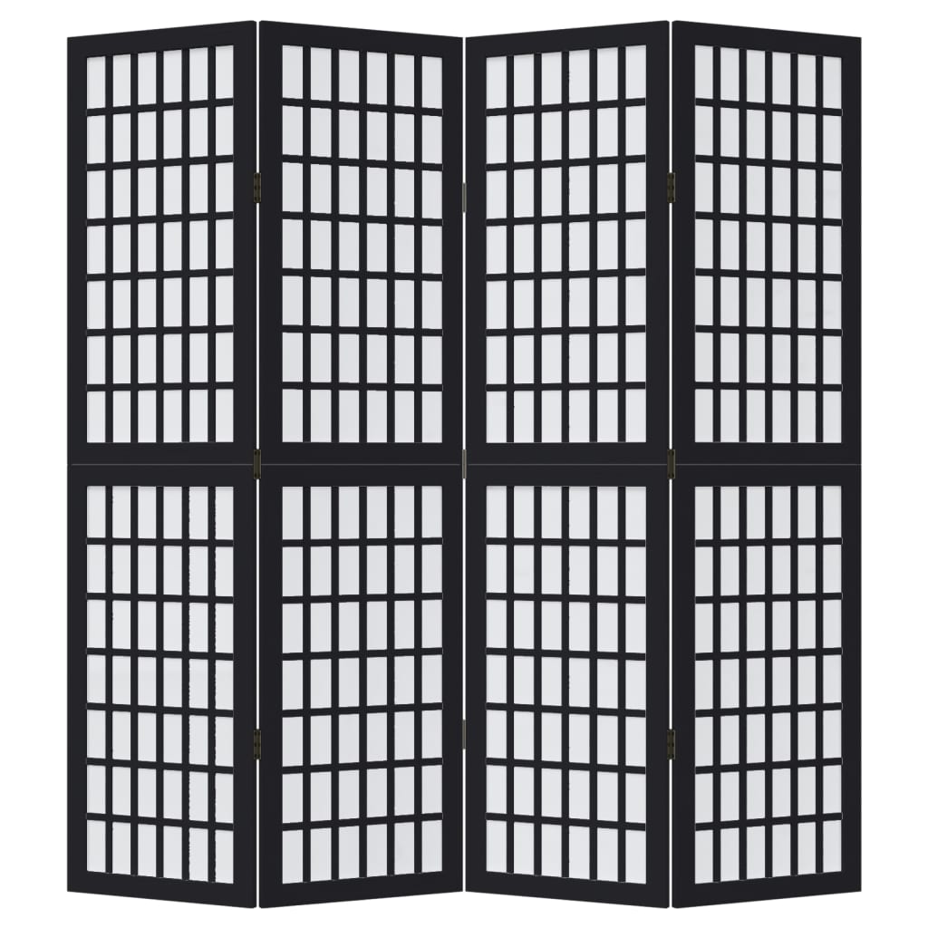 4 Piece Black Solid Wood Folding Screen Paulownia