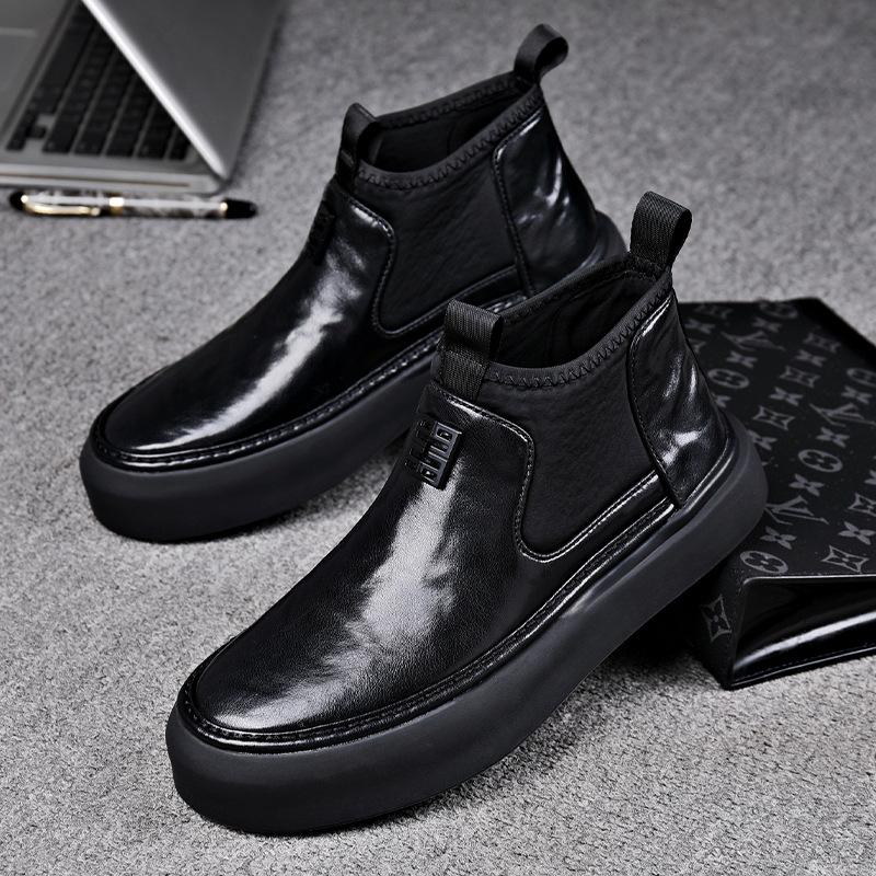 Fashion Designer Cow Leather Ankle Boots for Men Autumn Winter Soft-soled Casual High Top Shoes Men Fashion Platform Chelsea Boots Male