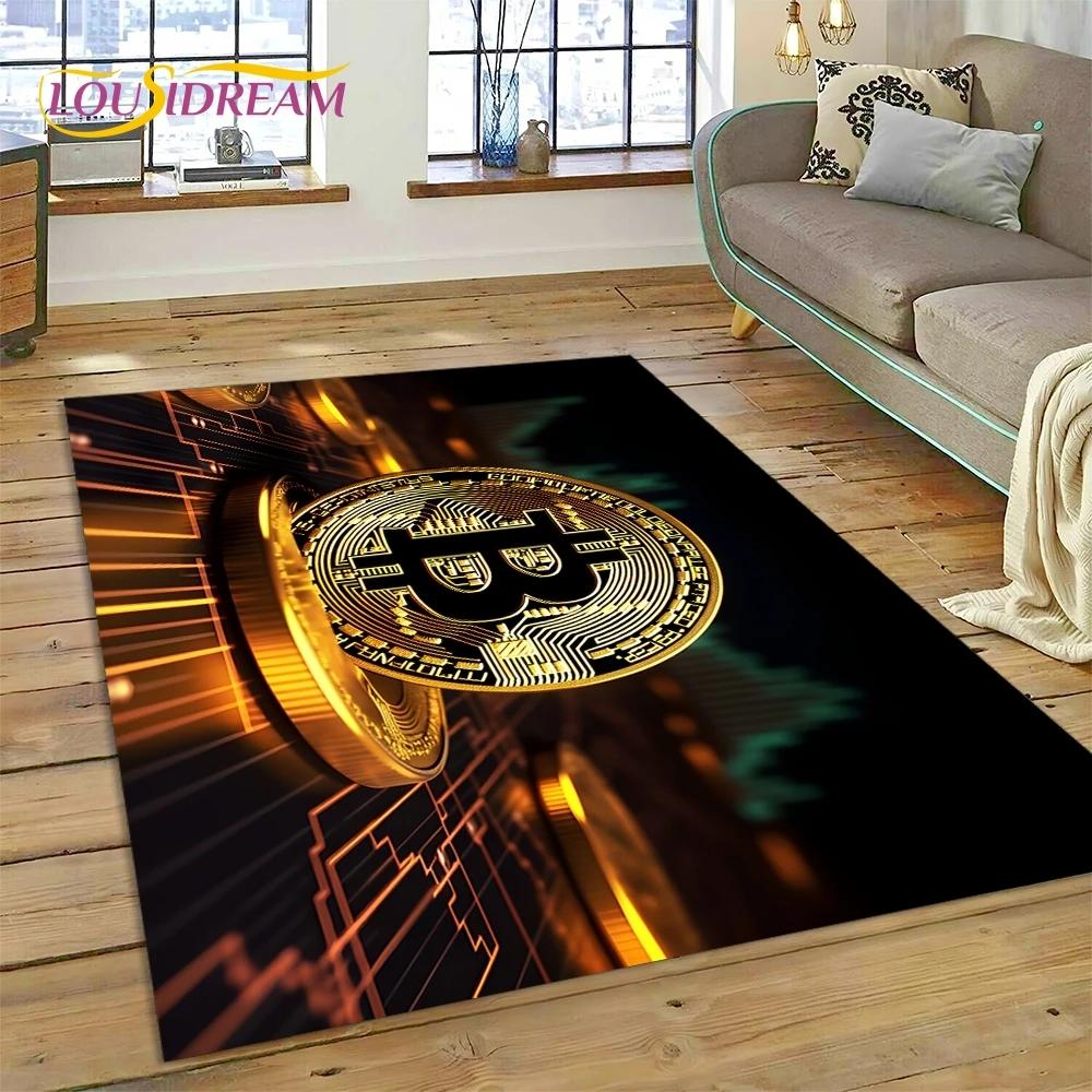 Bitcoin 3D Virtual Currency NFT Area Rug Carpet for Bedroom Living Room Home Sofa Decoration,Children Game Large Decor Floor Mat