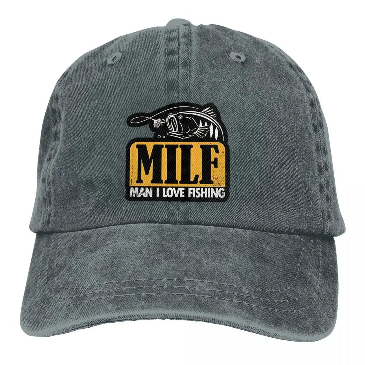 MILF Man I Love Fishing Baseball Caps Peaked Cap Fishing Sun Shade Hats for Men Adjustable& 8Y