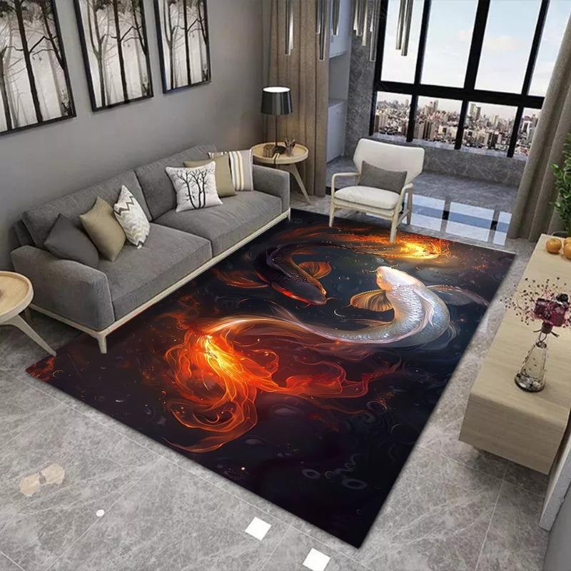 Yin Yang Tai Chi Diagram Großer Flächenteppich Rutschfester Verschleißfester Teppich für Wohnzimmer Schlafzimmer Weiche Bodenmatte Heimdekor Mode