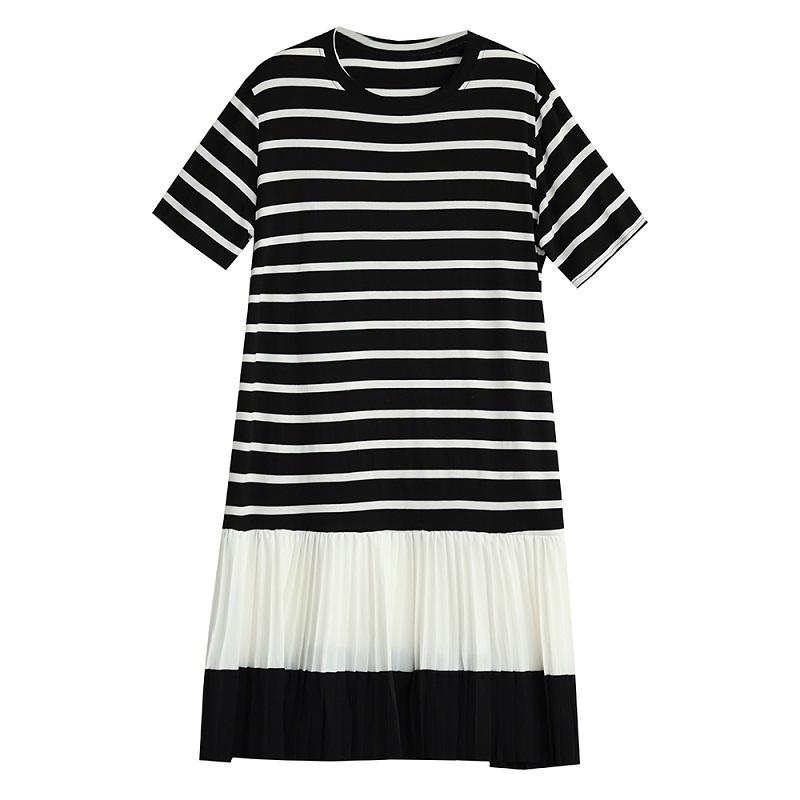 Short sleeve Plus size vintage Stripe patchwork new in dresses for women casual loose long summer dress