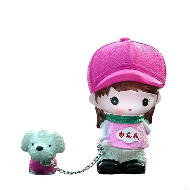 62KD Elegant Male Female Walking Dog Statue Resins Sculpture Car Interior Ornament