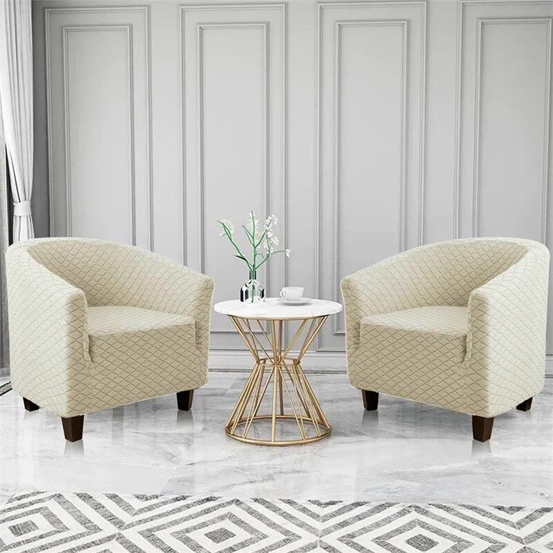 Club Chair Cover Stretch Tub Chair Slipcover Solid Color Sofa Cover Plaid Jacquard Couch Cover for Study Bar Counter Living Room