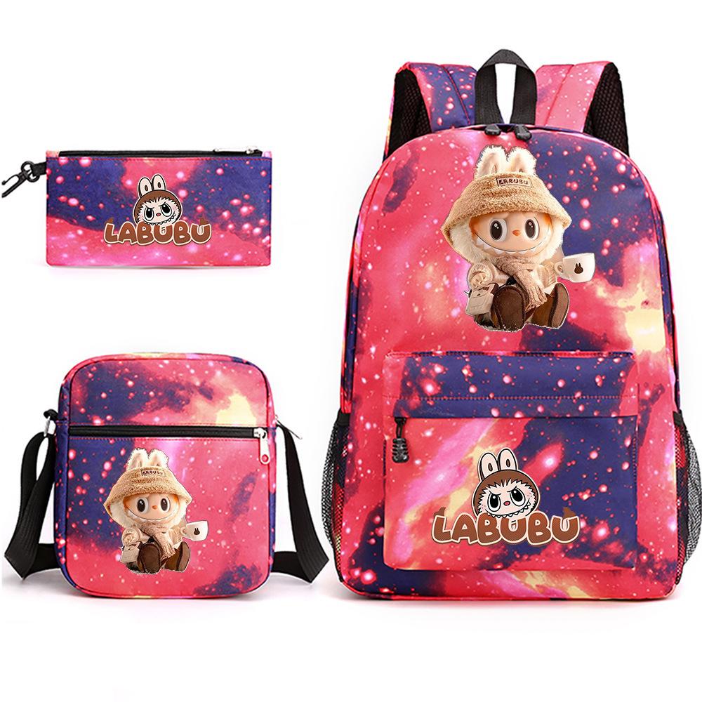 Labubu Peripheral Printing Student School Bag Backpack Shoulder Pencil Bag 3-piece Set