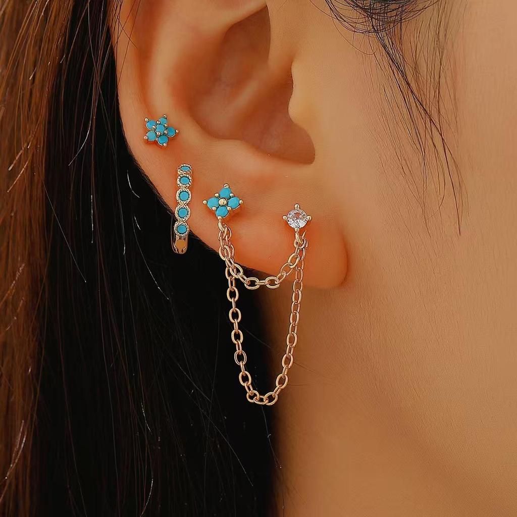 European and American Asymmetrical Star & Moon Earrings Set: Fashion Zircon Studs & Ear Cuffs
