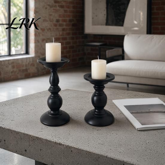 Iron Candle Holder Vintage Holder, Black Matte Pillar Holders, Metal Heat-Resistant Stand for Scented Candles And Tealights, Retro Candlestick Dining