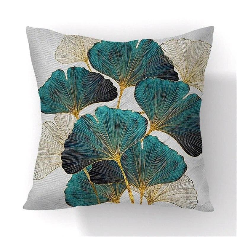 45x45cm Ginkgo Leaf Polyester Cushion Cover Black Gold  Lumbar Pillow  Living Room Chair Sofa Home Decor Gift