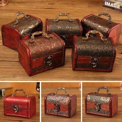 With Handle Treasure Chest Mini Storage Box Gift Wooden Jewelry Box  Collector's Item