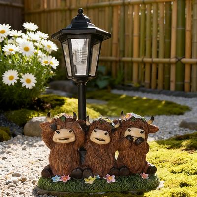 Słoneczna krowa szkocka lampa ogrodowa żywica sześciokątna lampa ozdobna dekoracja ogród dziedziniec trawnik dekoracyjna lampa atmosferyczna