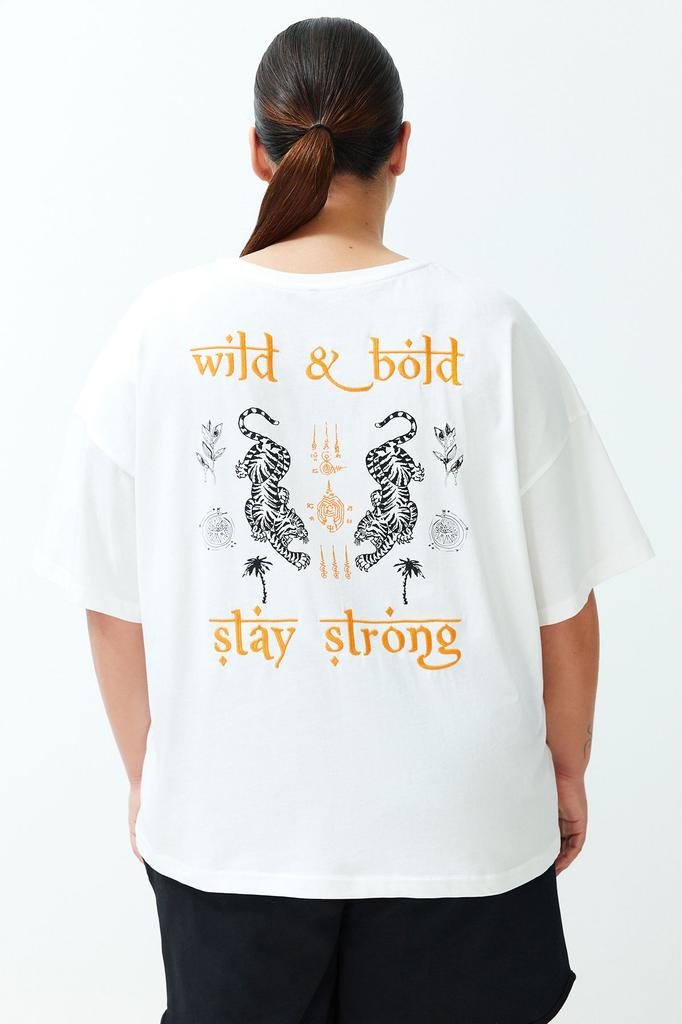 Women's Style Plus Size Ecru Unisex Oversize Comfortable 100% Cotton Couple Knitted T-Shirt