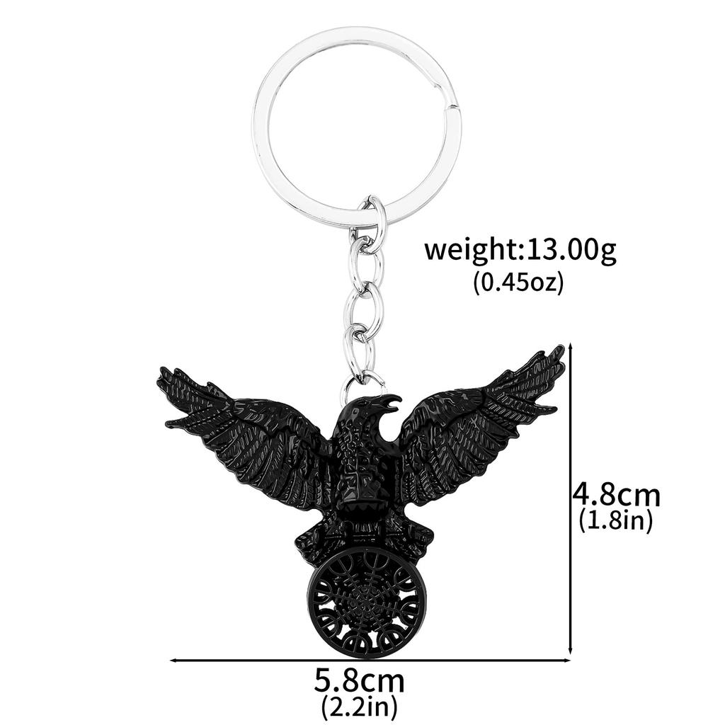 Vintage Viking Black Crow Necklace Odin Raven Compass Rune Pendant Keychain for Men Women Gothic Jewelry